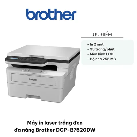 Máy In Laser Trắng Đen Đa Năng Brother DCP-B7620DW - 33 Trang/Phút, Xử Lý Công Việc Lớn, In 2 Mặt Tự Động, Kết Nối Wifi, Thích Hợp Văn Phòng