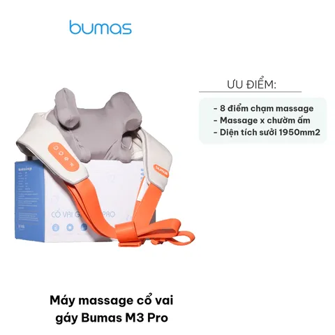 Máy Massage Cổ Vai Gáy Bumas M3 Pro - Con Lăn Silicon 8 Điểm, Công Nghệ Sưởi NTC, Thư Giãn Và Tăng Lưu Thông Máu, Thiết Kế Không Dây