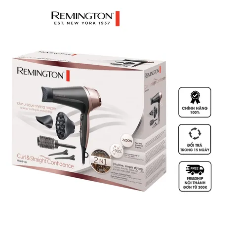 Máy Sấy Tóc Remington Curl & Straight Confidence D5707 - 2200W, Tạo Kiểu Tóc Đẹp, Công Nghệ Ionic, Đầu Uốn và Duỗi Tóc Chuyên Nghiệp