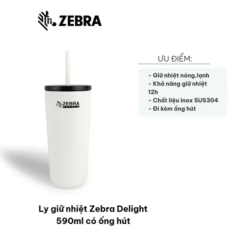 Ly Giữ Nhiệt Zebra Delight 590ml Có Ống Hút - Thiết Kế Trẻ Trung, Giữ Nhiệt 12 Giờ, Phù Hợp Uống Nóng Lạnh, Quà Tặng Độc Đáo