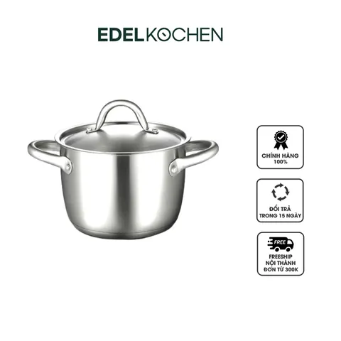 Nồi Inox Edelkochen N18-3DED 18cm 5 Lớp Đáy - Chất Liệu Cao Cấp, Đun Nấu Trên Tất Cả Các Loại Bếp, Dung Tích 3 Lít