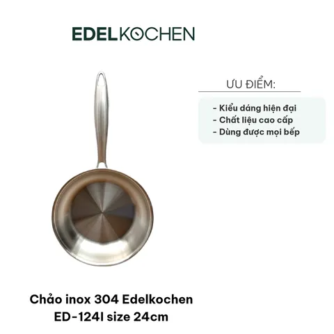 Chảo Inox 304 Edelkochen ED-124I 24cm - Chảo Bếp Từ Chống Dính, Chất Liệu Bền, Dùng Trên Mọi Loại Bếp