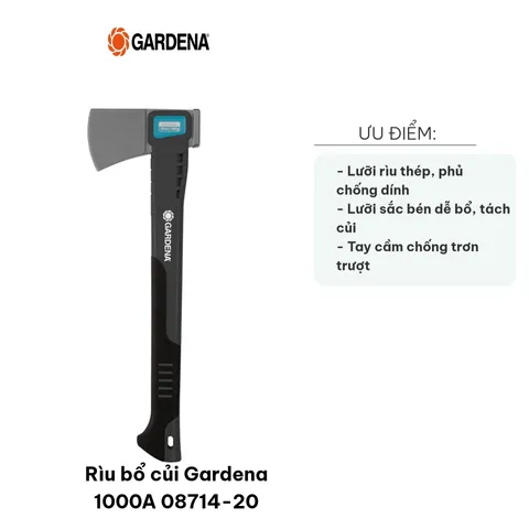 Rìu bổ củi Gardena 1000A 08714-20 - Lưỡi thép cao cấp sắc bén, tay cầm nhẹ, tiện dụng cho chặt, tách gỗ gia đình