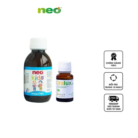 Combo Neo Kids Dầu Cá Omega 3 DHA & Oralux Drop Hỗ Trợ Bổ Mắt - Dinh Dưỡng Cho Trẻ Em Từ 1 Tuổi, Ngon Miệng, Dễ Uống