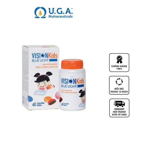 Viên nhai Vision Kids Blue Light - Bổ mắt cho trẻ, cung cấp Lutein và Zeaxanthin, hỗ trợ bảo vệ mắt khỏi ánh sáng xanh, hương vị socola.