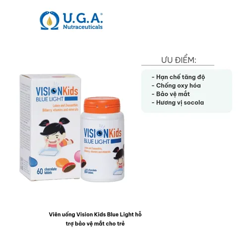 Viên nhai Vision Kids Blue Light - Bổ mắt cho trẻ, cung cấp Lutein và Zeaxanthin, hỗ trợ bảo vệ mắt khỏi ánh sáng xanh, hương vị socola.