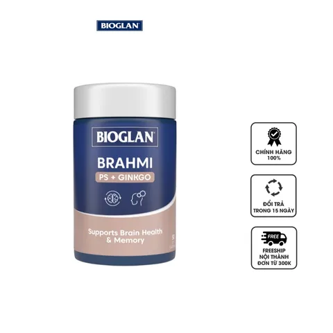 Viên uống Bioglan Brahmi PS + Ginkgo - Hỗ trợ não bộ và trí nhớ, tăng cường chức năng nhận thức cho người trưởng thành và cao tuổi