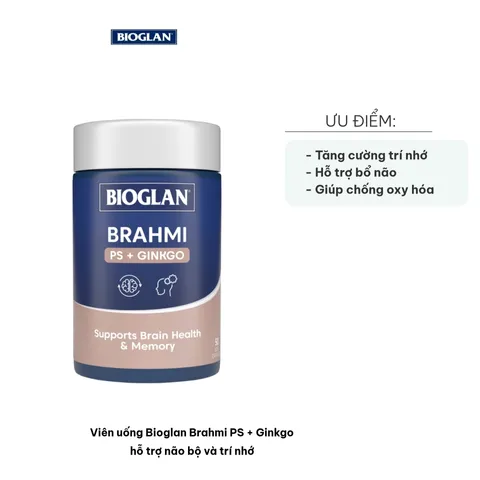 Viên uống Bioglan Brahmi PS + Ginkgo - Hỗ trợ não bộ và trí nhớ, tăng cường chức năng nhận thức cho người trưởng thành và cao tuổi