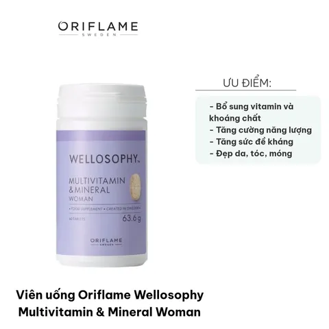 Viên uống Oriflame Wellosophy Multivitamin & Mineral cho Nữ - Hỗ trợ Bổ sung Vitamin & Khoáng chất, Cải thiện Sức khỏe và Làm đẹp Da, Tóc, Móng