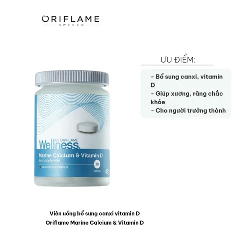 Viên Uống Bổ Sung Canxi Vitamin D Oriflame Marine Calcium - Bảo Vệ Xương Khớp và Răng Chắc Khỏe, 30 Viên Hỗ Trợ Đề Kháng