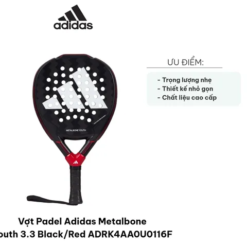 Vợt Padel Adidas Metalbone Youth 3.3 - Màu Đen/Đỏ, Nhẹ, Dễ Chơi, Chất Liệu Cao Cấp, Dành Cho Người Mới Bắt Đầu