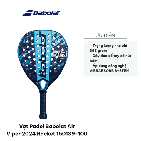 Vợt Padel Babolat Air Viper 2024 - Racket Carbon X-EVA Siêu Nhẹ 355g, Công Nghệ VIBRABSORB, Kiểm Soát Tốt và Hiệu Suất Cao