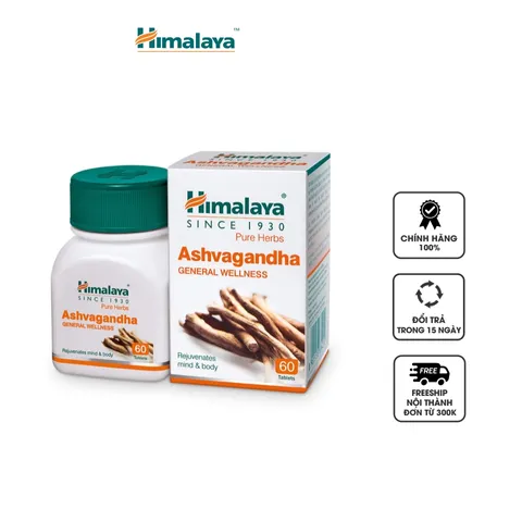 Viên uống giảm căng thẳng Himalaya Ashvagandha - Hỗ trợ thư giãn, nâng cao sức khoẻ tinh thần, giảm lo âu, 60 viên/hộp