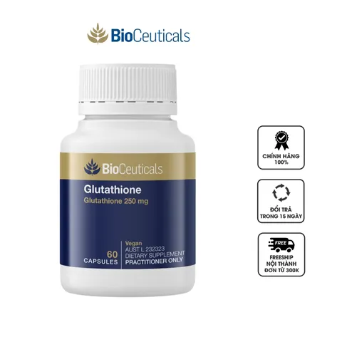 Viên uống tăng cường miễn dịch BioCeuticals Glutathione 250mg - Hỗ trợ sức khỏe, chống oxy hóa, 60 viên veggie cho người trưởng thành