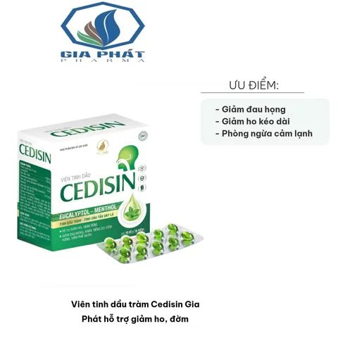 Viên Tinh Dầu Tràm Cedisin Gia Phát - Hỗ Trợ Giảm Ho, Đờm Tự Nhiên, Thảo Mộc, Hô Hấp Khỏe Mạnh, 10 Vỉ x 10 Viên