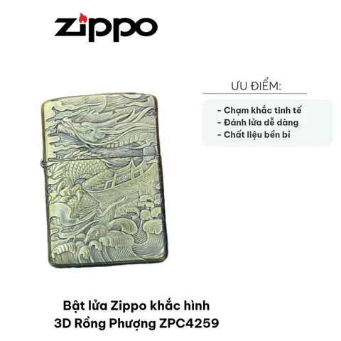 Bật Lửa Zippo Khắc 3D Rồng Phượng ZPC4259 - Thiết Kế Độc Đáo, Chất Liệu Đồng Cao Cấp, Quà Tặng Ý Nghĩa Cho Fanteger