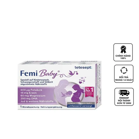 Vitamin tổng hợp Femi Baby cho bà bầu - Bổ sung dinh dưỡng thiết yếu cho mẹ và bé, hỗ trợ phát triển toàn diện trong thai kỳ - Hộp 60 viên