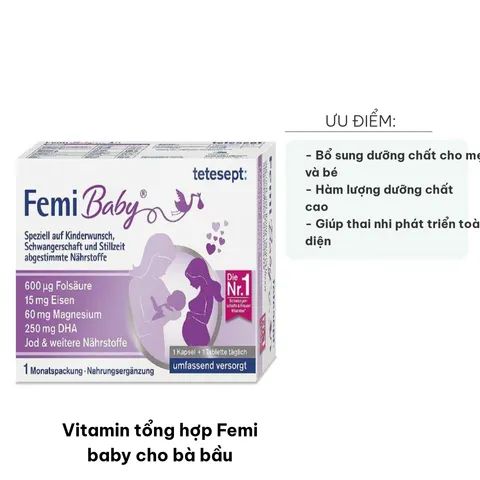 Vitamin tổng hợp Femi Baby cho bà bầu - Bổ sung dinh dưỡng thiết yếu cho mẹ và bé, hỗ trợ phát triển toàn diện trong thai kỳ - Hộp 60 viên