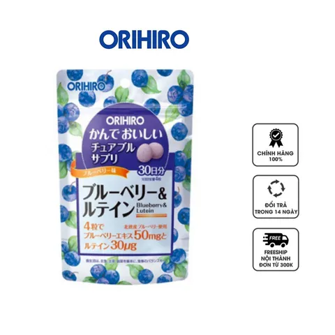 Viên bổ sung Blueberry và Lutein Orihiro Nhật Bản - Hỗ trợ sức khỏe mắt, cải thiện thị lực, viên nhai vị việt quất ngon miệng
