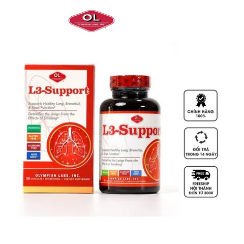 Viên uống Olympian Labs L3 Support - Thực phẩm chức năng hỗ trợ sức khỏe hô hấp, giảm ho và bảo vệ phổi, hộp 30 viên