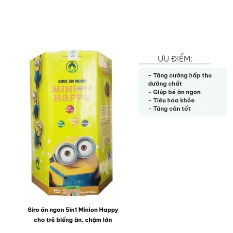 Siro ăn ngon Minion Happy 5in1 cho trẻ biếng ăn, chậm lớn - Hỗ trợ tăng cảm giác thèm ăn, bổ sung DHA, vitamin, tăng sức đề kháng