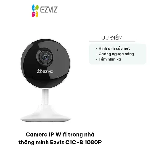 Camera IP Wifi Ezviz C1C-B 1080P - Camera An Ninh Thông Minh Trong Nhà, Quan Sát Ngày Đêm, Chất Lượng Full HD 1080P, Tầm Nhìn Hồng Ngoại 12m