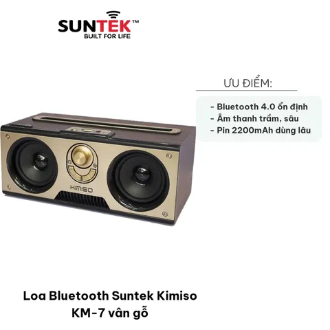 Loa Bluetooth Suntek Kimiso KM-7 vân gỗ - Âm thanh bass sâu, thiết kế cổ điển sang trọng, kết nối Bluetooth 4.0 và hỗ trợ jack 3.5mm