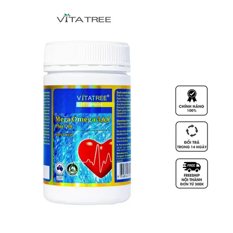 Viên Uống Mega Omega 3 6 9 Plus Q10 Vitatree - Hỗ Trợ Bổ Sung Dưỡng Chất Não và Thị Lực, Tăng Cường Sức Khỏe Tim Mạch, 120 Viên