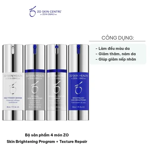 Bộ sản phẩm ZO Skin Brightening Program 4 món - Chống lão hóa, giảm nếp nhăn, làm sáng da - Dưỡng ẩm cho tất cả loại da