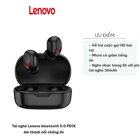Tai nghe Lenovo Bluetooth 5.0 PD1X - Âm Thanh Nổi Chống Ồn, Kết Nối Ổn Định và Chất Lượng HD, Thiết Kế Không Dây Hiện Đại