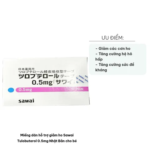 Miếng dán hỗ trợ giảm ho Sawai Tulobuterol 0.5mg Nhật Bản cho bé - Giải pháp hô hấp an toàn cho trẻ từ 6 tháng đến 3 tuổi