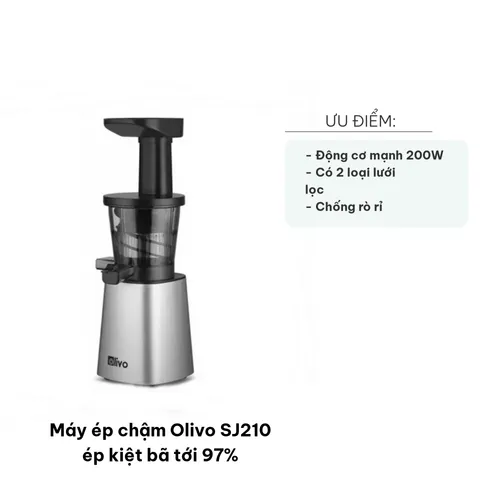 Máy Ép Chậm Olivo SJ210 - Ép Kiệt Bã 97% Với Công Suất 200W, Tốc Độ 40 Vòng/Phút, Lưới Lọc Tiện Lợi для Rau Củ, Trái Cây