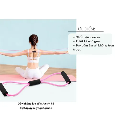 Dây kháng lực số 8 Justfit cho tập gym, yoga tại nhà - Dụng cụ thể thao dễ sử dụng, tay cầm êm ái, hỗ trợ giảm mỡ bụng hiệu quả