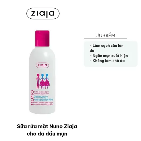 Sữa rửa mặt Nuno Ziaja 200ml cho da dầu mụn - Làm sạch sâu, ngăn ngừa mụn, dịu nhẹ, an toàn cho da nhạy cảm