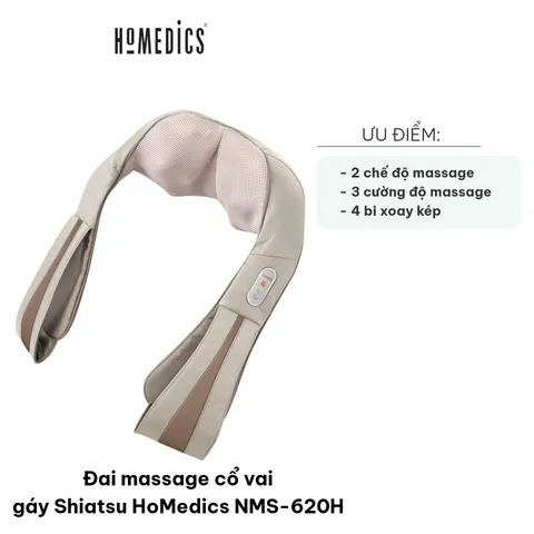Đai Massage Cổ Vai Gáy Shiatsu HoMedics NMS-620H - Thiết Bị Massage 3D Có Nhiệt Hồng Ngoại, Hỗ Trợ Giảm Đau Mỏi