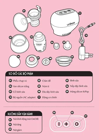 Máy Hút Sữa Unimom K-Pop Điện Đơn UM871098 Hồng - Thiết Kế Nhỏ Gọn, Chế Độ Hút 2 Giai Đoạn, Tiện Dụng Cho Mẹ