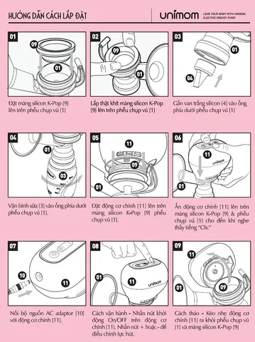 Máy Hút Sữa Unimom K-Pop Điện Đơn UM871098 Hồng - Thiết Kế Nhỏ Gọn, Chế Độ Hút 2 Giai Đoạn, Tiện Dụng Cho Mẹ
