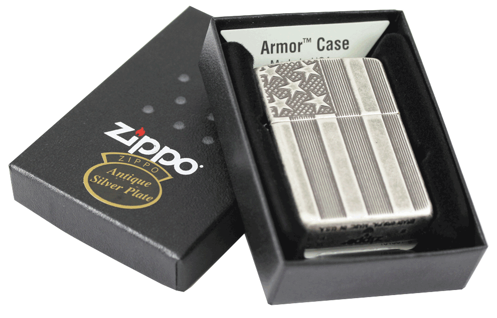 Bật Lửa Zippo 28974 Armor Flag - Vỏ Bạc Cổ Điển Khắc Hình Cờ Mỹ - Phụ Kiện Thời Trang Cho Tín Đồ Zippo