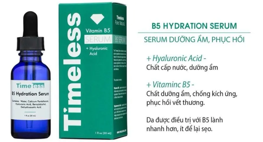 Serum Timeless B5 Hydration 30ml - Vitamin B5 & Hyaluronic Acid Dưỡng Ẩm, Phục Hồi Da Mịn Màng, Sáng Khỏe Từ Mỹ