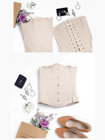 Áo Định Hình Corset 26 Xương Kép - Giúp Vòng 2 Thon Gọn, Chất Liệu Satin Mềm Mại, Be Đen, Thời Trang Nữ