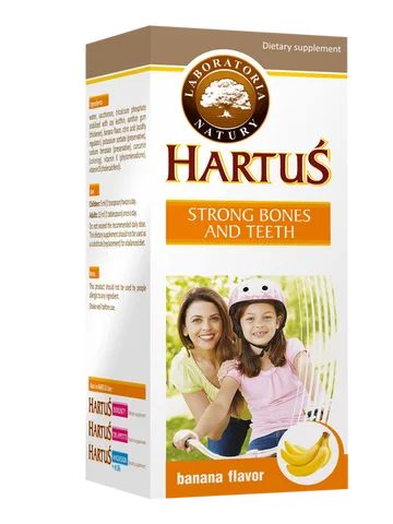 Canxi Hartus Strong Bones & Teeth cho trẻ từ 4 tháng, bổ sung canxi, vitamin D3, K hỗ trợ phát triển xương, răng chắc khỏe, hương vị chuối hấp dẫn