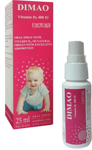 Dimao Vitamin D3 Dạng Xịt 400IU - Hỗ Trợ Tăng Chiều Cao Cho Bé, Bổ Sung Canxi Tiện Lợi, Hương Vị Dâu Ngon