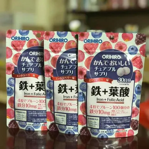 Viên ngậm bổ sung sắt và axit folic Orihiro Nhật Bản - Hỗ trợ sức khỏe cho bà bầu và trẻ em, phòng ngừa thiếu máu hiệu quả