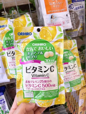 Viên Nhai Bổ Sung Vitamin C 500mg Orihiro Nhật Bản - Hỗ Trợ Tăng Cường Sức Đề Kháng và Làm Đẹp Da, Hương Vị Chanh Thơm Ngon