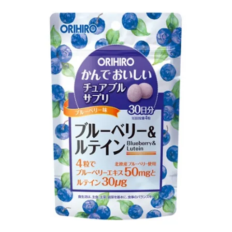 Viên bổ sung Blueberry và Lutein Orihiro Nhật Bản - Hỗ trợ sức khỏe mắt, cải thiện thị lực, viên nhai vị việt quất ngon miệng