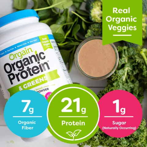 Bột Protein Hữu Cơ Orgain Organic Protein Greens - 21g Protein Mỗi Phần, Thực Vật Không Biến Đổi Gen, Hương Vani, 882g