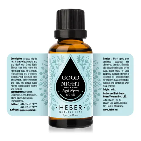 Tinh Dầu Hỗ Trợ Ngủ Ngon Heber Good Night 100% Thiên Nhiên - Giúp Thư Giãn Tâm Trí và Hỗ Trợ Giấc Ngủ Sâu Chất Lượng