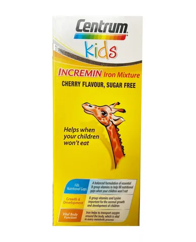 Siro Centrum Kids Incremin 200ml Úc - Thực phẩm bổ sung cho trẻ biếng ăn, vitamin B, sắt, hương vị cherry dễ uống