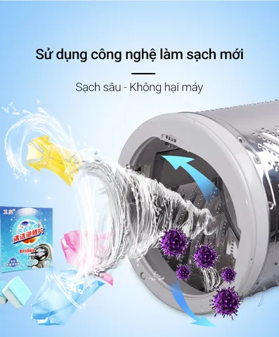 Viên tẩy lồng giặt xanh thông minh Lanjiexing - Hộp 12 viên tẩy sạch khuẩn, diệt mùi hôi hiệu quả cho máy giặt