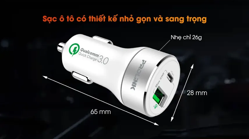 Tẩu Sạc Ô Tô Prolink PCC23301 Chính Hãng - Sạc Nhanh Quick Charge 3.0, 2 Cổng USB, Công Suất 33W, Thiết Kế Gọn Nhẹ, An Toàn Sử Dụng